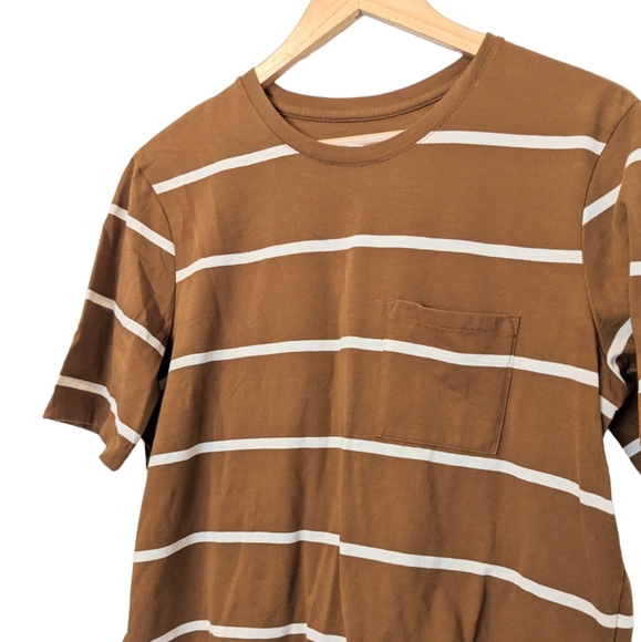 UpWest Striped Perfect Pocket Tee Golden Stripe White Cream Large - Picture 2 of 7